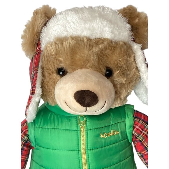 Belkie Winter Teddy Bear With Red Plaid Hooded Jacket & Green Puffer Vest 2019 - Picture 2 of 10